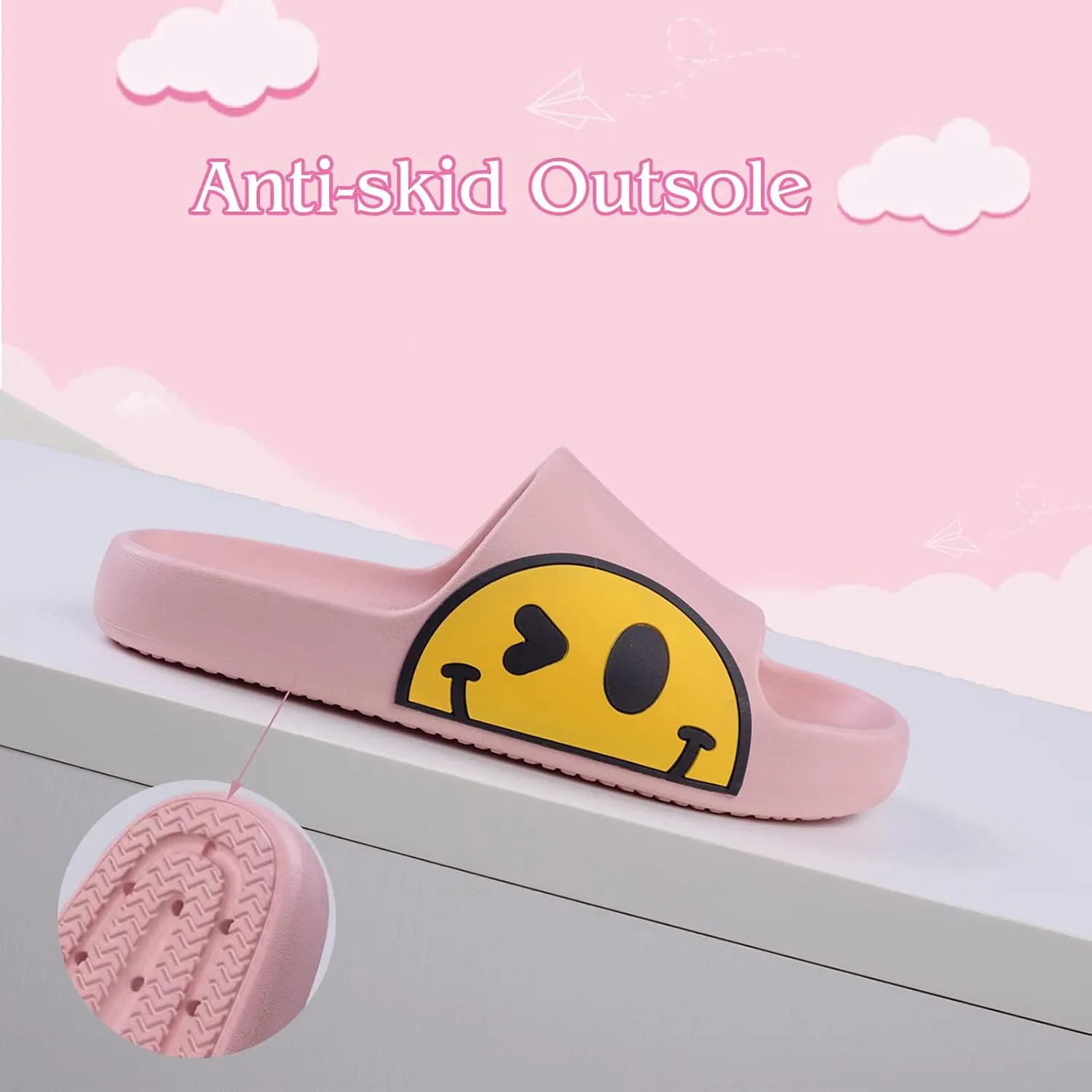 Sandals for Girls and Boys, Mens Slippers Sandals for Women, EVA Anti-Slip Indoor & Outdoor Kids Slippers Smile Face Open Toe Casual Shower Shoes