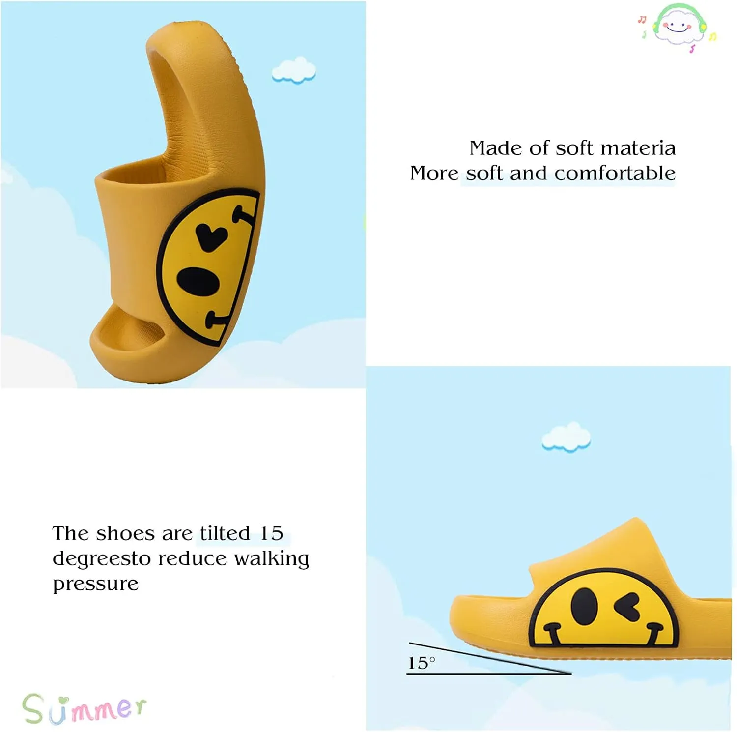 Sandals for Girls and Boys, Mens Slippers Sandals for Women, EVA Anti-Slip Indoor & Outdoor Kids Slippers Smile Face Open Toe Casual Shower Shoes