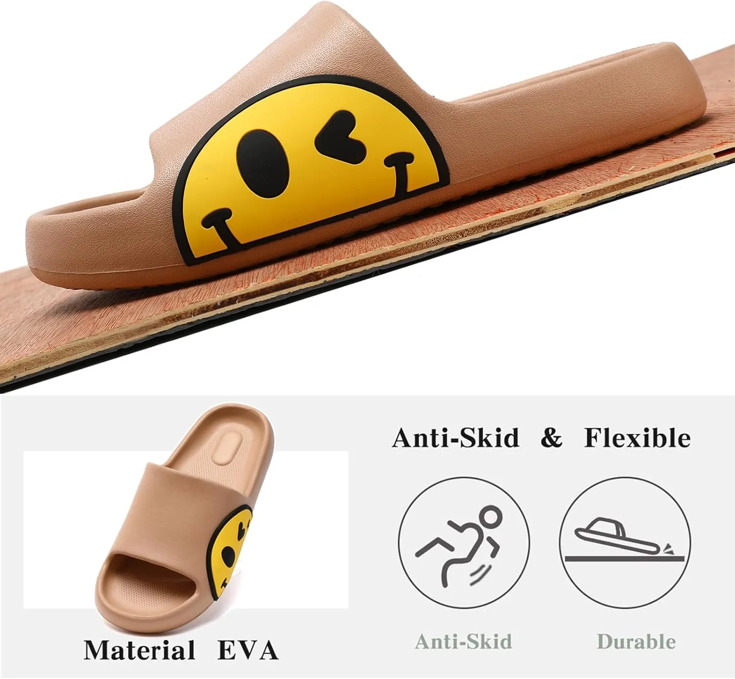 Sandals for Girls and Boys, Mens Slippers Sandals for Women, EVA Anti-Slip Indoor & Outdoor Kids Slippers Smile Face Open Toe Casual Shower Shoes