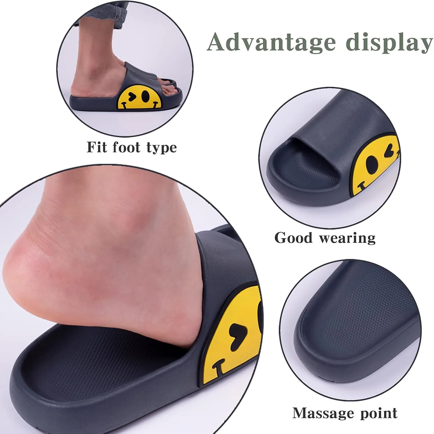Sandals for Girls and Boys, Mens Slippers Sandals for Women, EVA Anti-Slip Indoor & Outdoor Kids Slippers Smile Face Open Toe Casual Shower Shoes