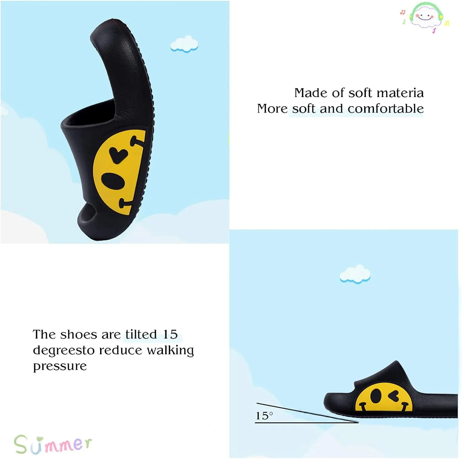 Sandals for Girls and Boys, Mens Slippers Sandals for Women, EVA Anti-Slip Indoor & Outdoor Kids Slippers Smile Face Open Toe Casual Shower Shoes
