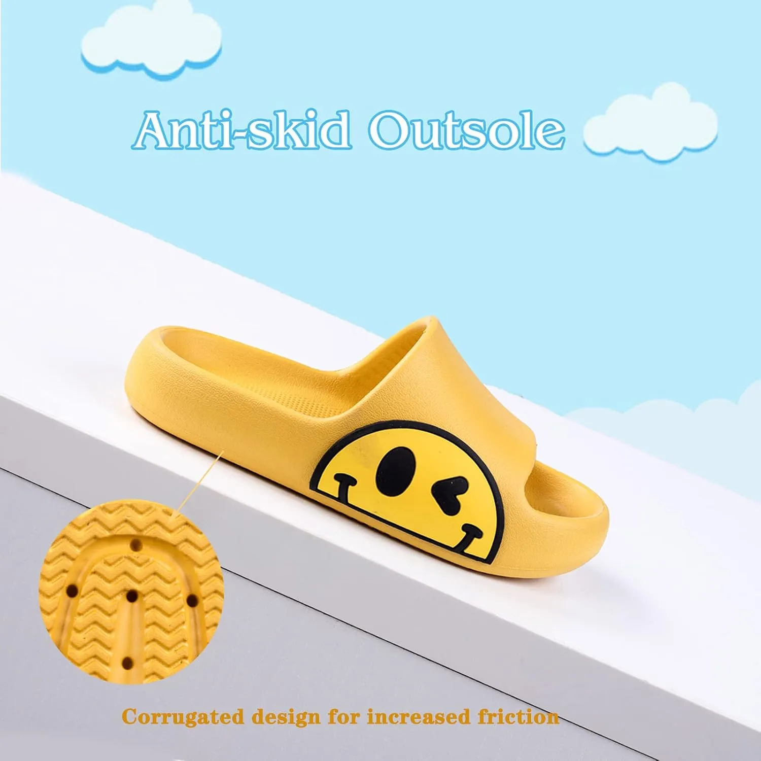 Sandals for Girls and Boys, Mens Slippers Sandals for Women, EVA Anti-Slip Indoor & Outdoor Kids Slippers Smile Face Open Toe Casual Shower Shoes