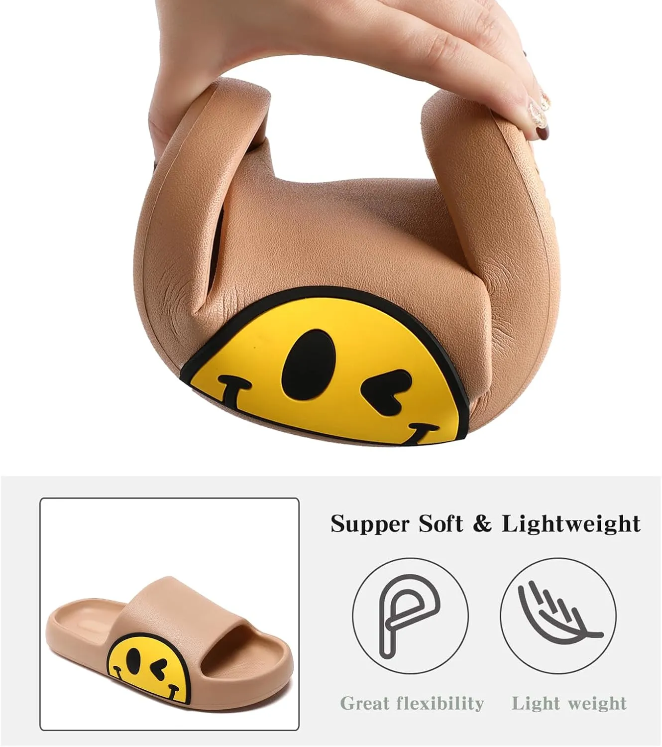 Sandals for Girls and Boys, Mens Slippers Sandals for Women, EVA Anti-Slip Indoor & Outdoor Kids Slippers Smile Face Open Toe Casual Shower Shoes