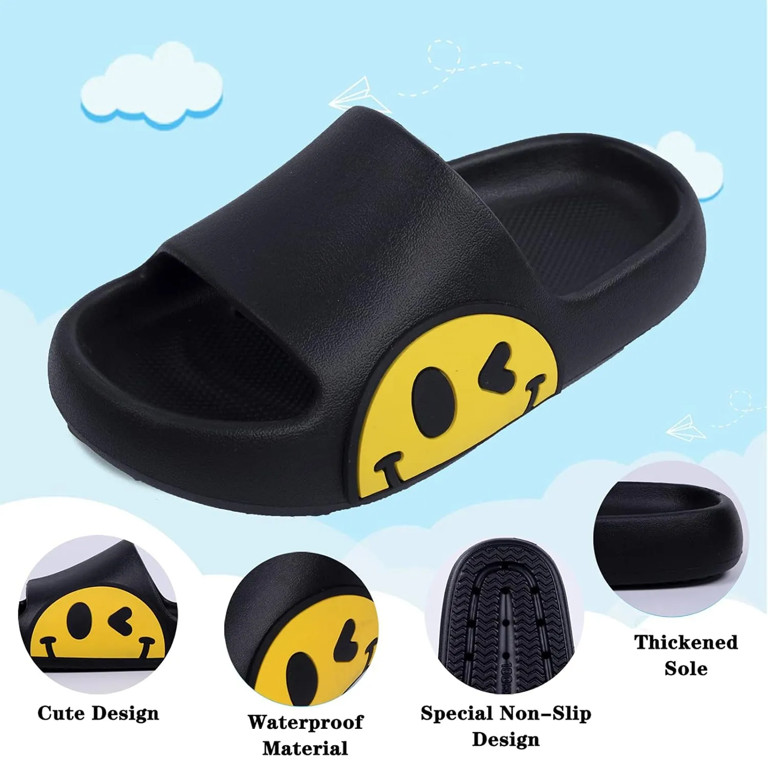 Sandals for Girls and Boys, Mens Slippers Sandals for Women, EVA Anti-Slip Indoor & Outdoor Kids Slippers Smile Face Open Toe Casual Shower Shoes