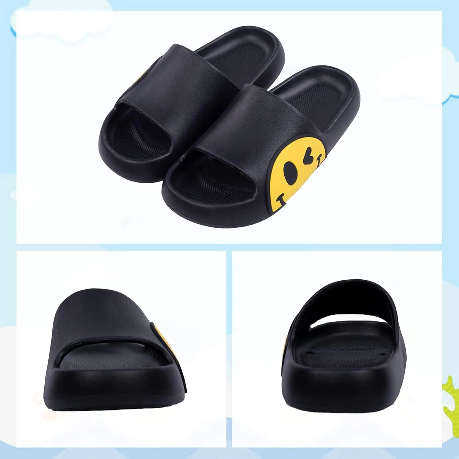 Sandals for Girls and Boys, Mens Slippers Sandals for Women, EVA Anti-Slip Indoor & Outdoor Kids Slippers Smile Face Open Toe Casual Shower Shoes