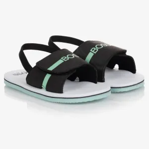 SANDALS W/SCRATCH FASTENER/ELASTIC ANKLE STRAP, BLACK