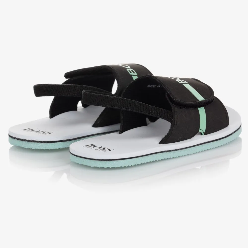 SANDALS W/SCRATCH FASTENER/ELASTIC ANKLE STRAP, BLACK