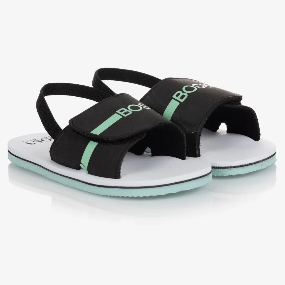 SANDALS W/SCRATCH FASTENER/ELASTIC ANKLE STRAP, BLACK