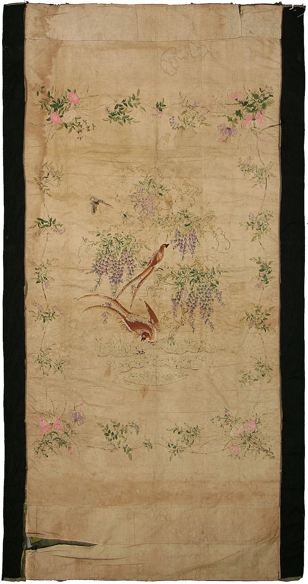 Semi Antique Cantonese Silk Embrodery - 4'5" x 4'8"