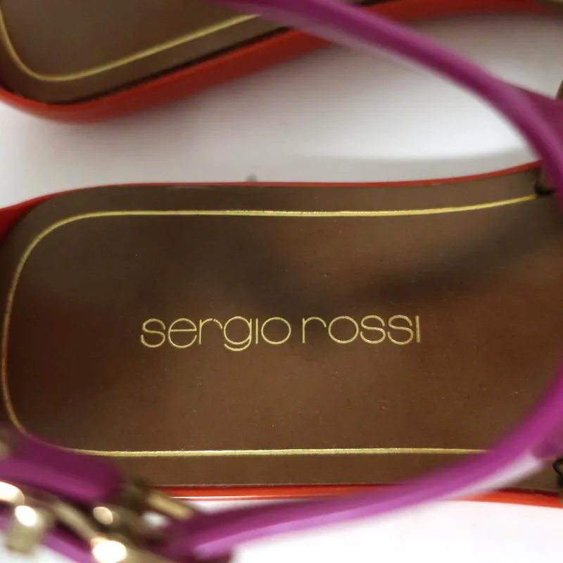 Sergio Rossi Jelly Sandals Cleo Purple/Red/Brown Colorblock Size 36 T-Strap Flat