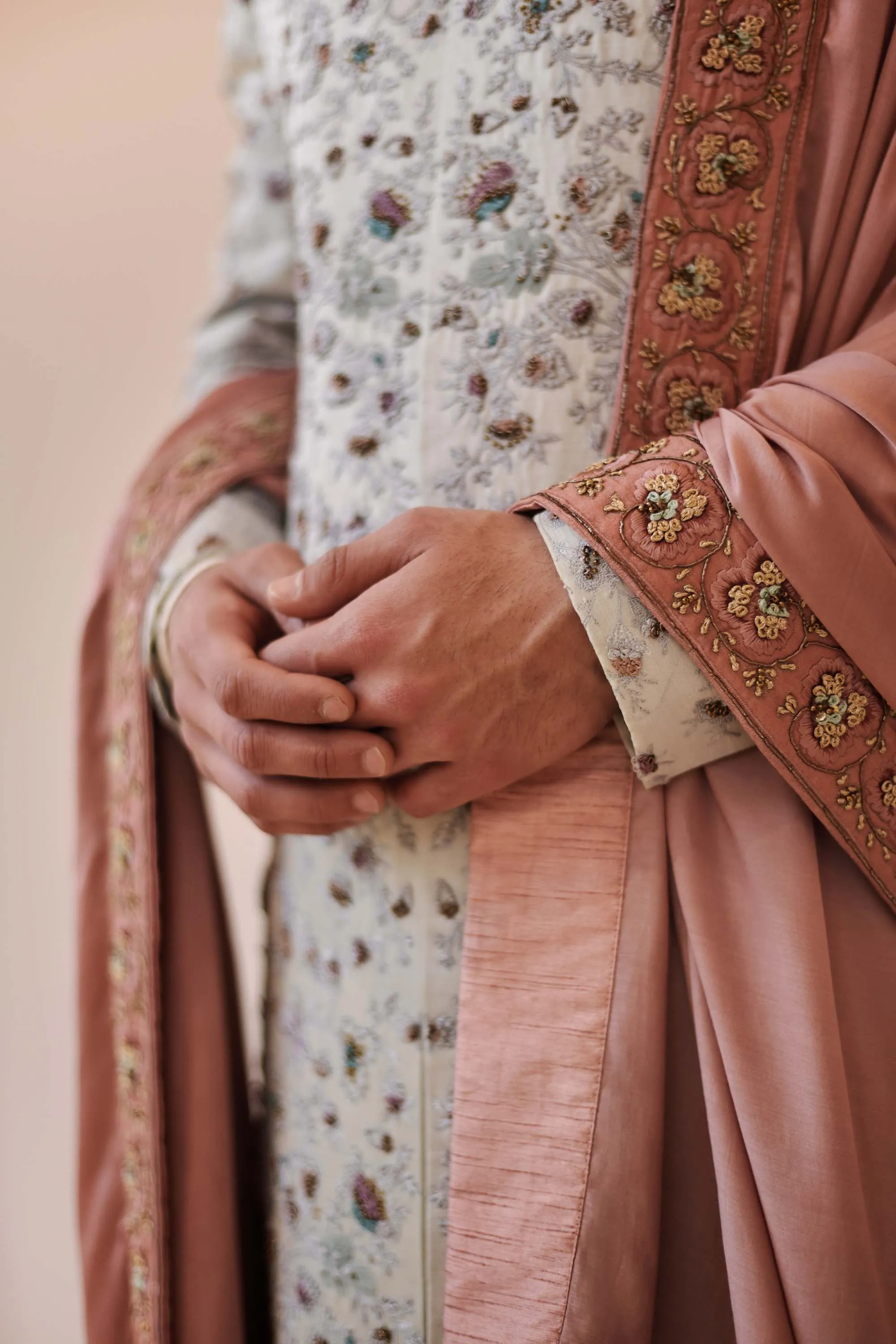 Silver Grey Jamawar Sherwani Set