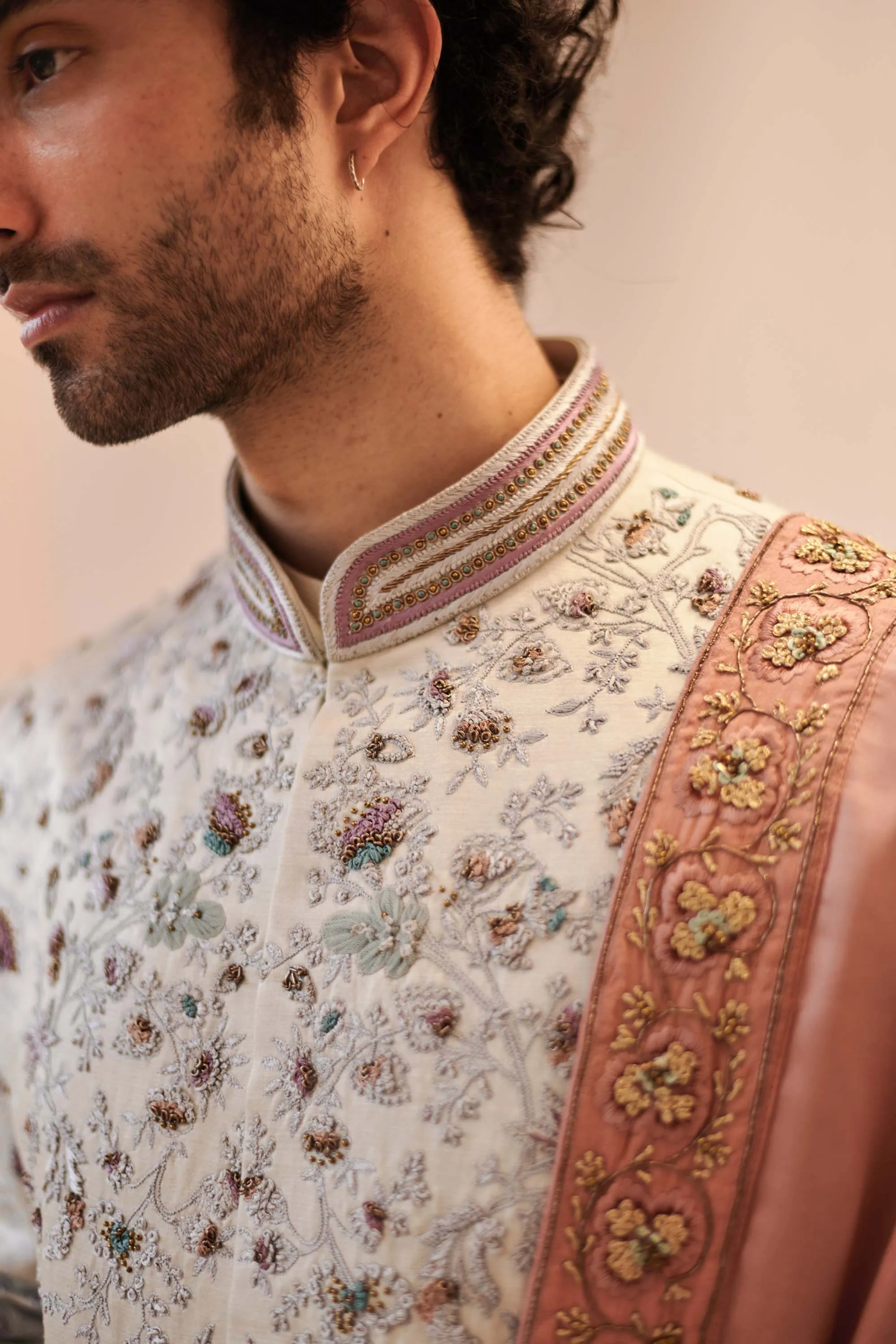 Silver Grey Jamawar Sherwani Set