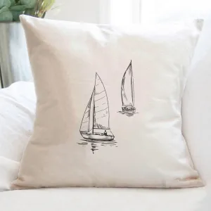 Sketched Sailboats with Sailor - Square Canvas Pillow