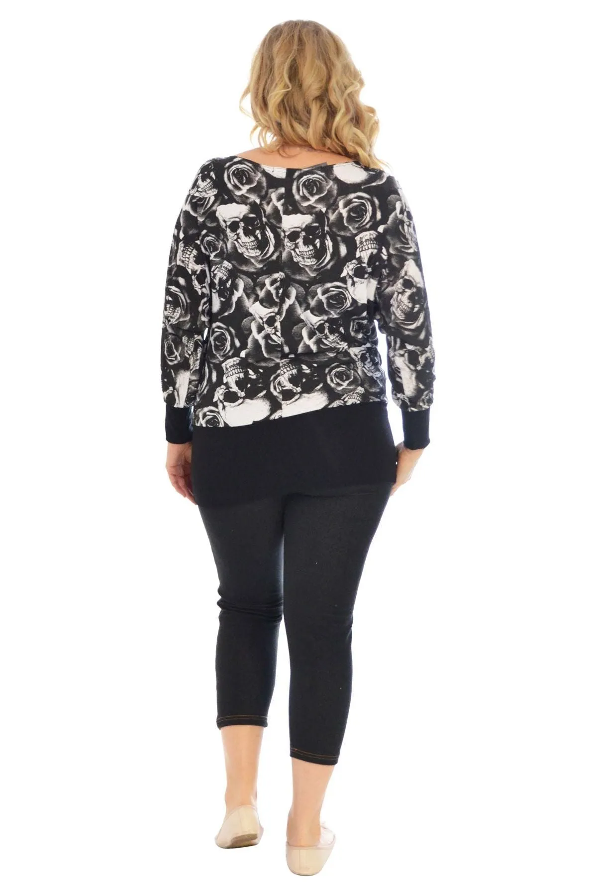 Skull Rose Print Batwing Top