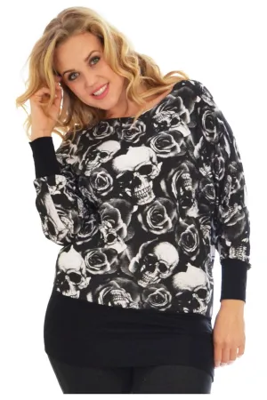 Skull Rose Print Batwing Top