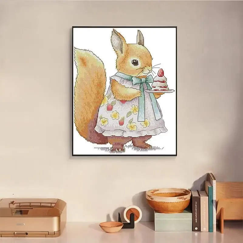 Squirrel & Cake Pattern 14CT 11CT Embroidery Kit