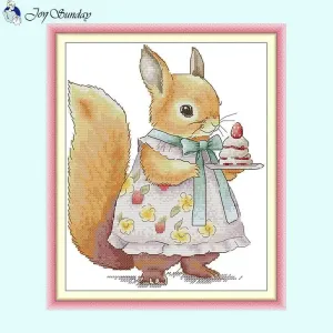 Squirrel & Cake Pattern 14CT 11CT Embroidery Kit