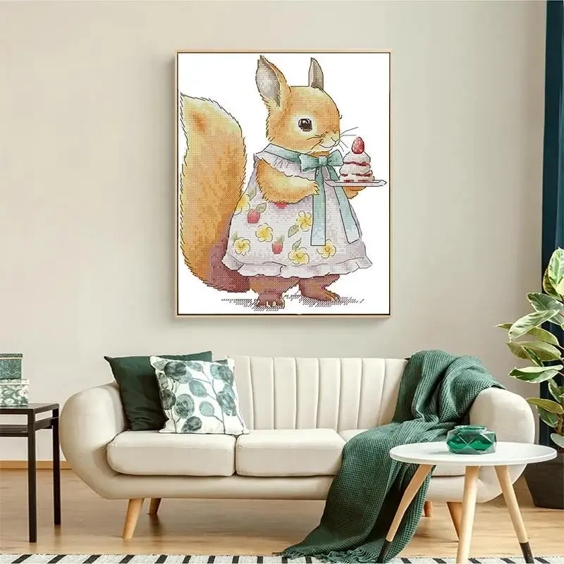Squirrel & Cake Pattern 14CT 11CT Embroidery Kit