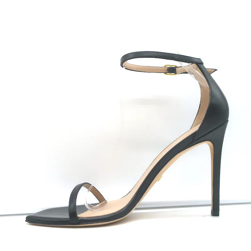 Stuart Weitzman Nudistcurve Ankle Strap Sandals Black Leather Size 10 NEW
