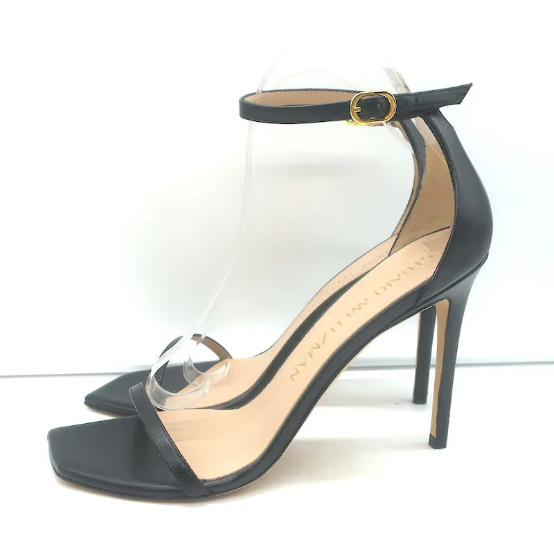 Stuart Weitzman Nudistcurve Ankle Strap Sandals Black Leather Size 10 NEW