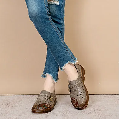 Summer genuine leather retro women's shoes soft sole non-slip hollow breathable comfortable sandals