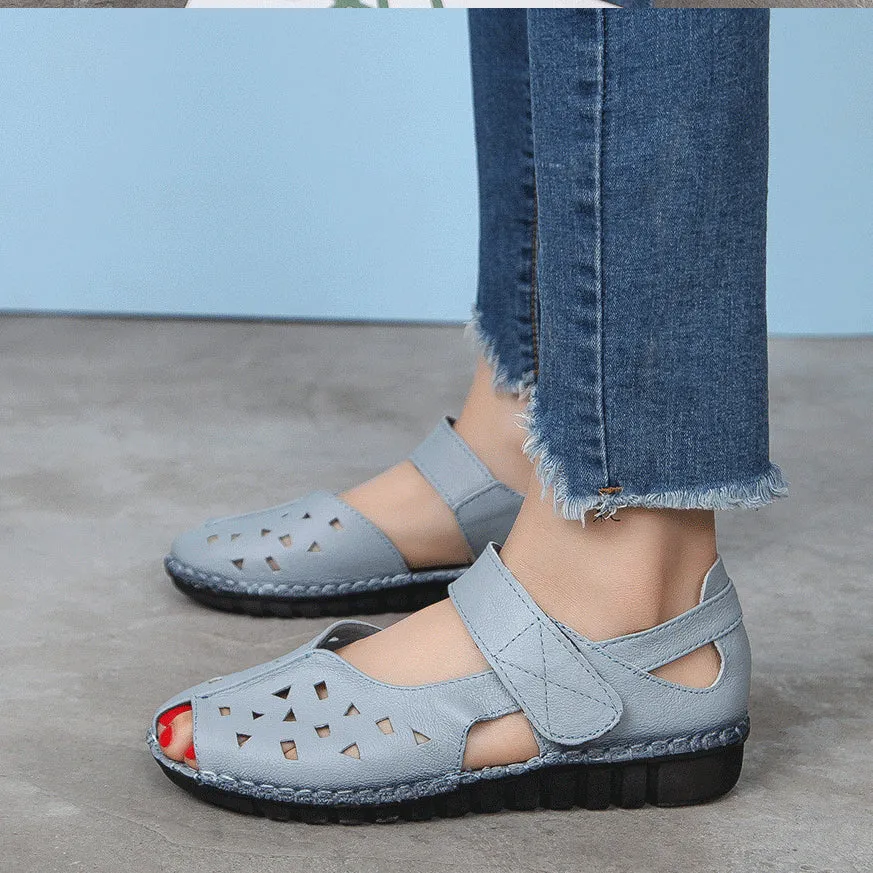 Summer Genuine Leather Soft Sole Sandals Low Heel Comfortable Women's Shoes