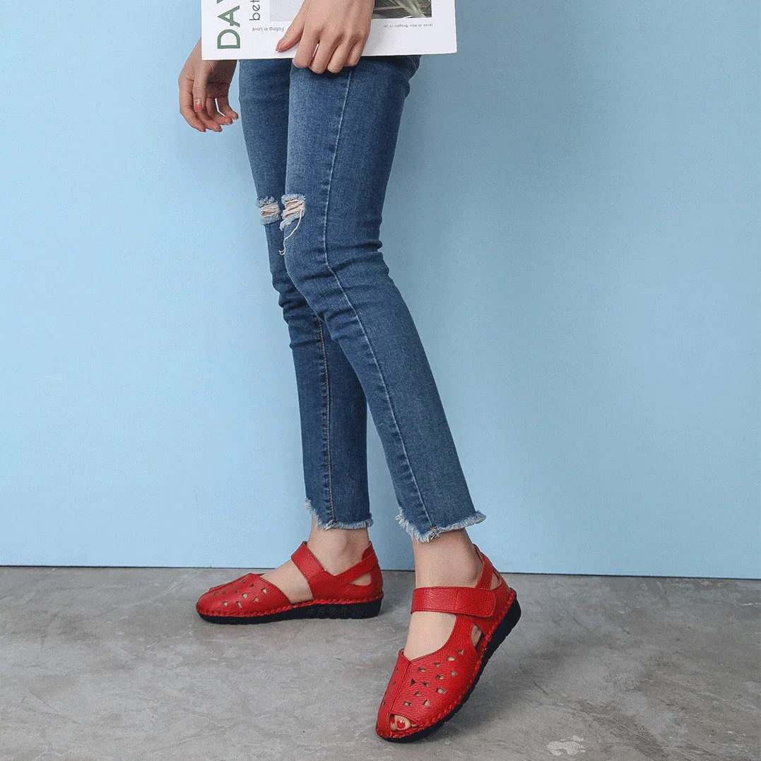 Summer Genuine Leather Soft Sole Sandals Low Heel Comfortable Women's Shoes