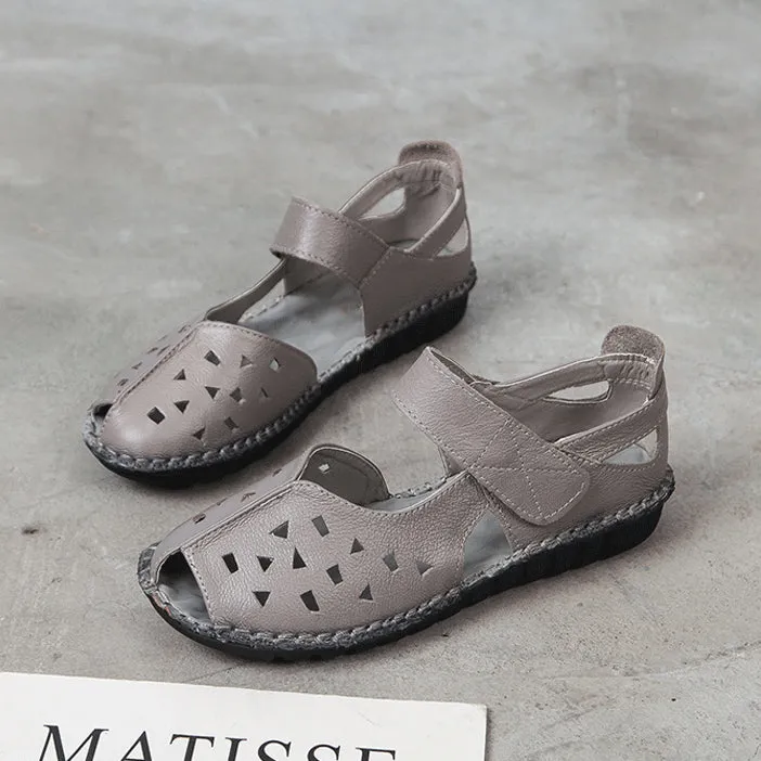 Summer Genuine Leather Soft Sole Sandals Low Heel Comfortable Women's Shoes
