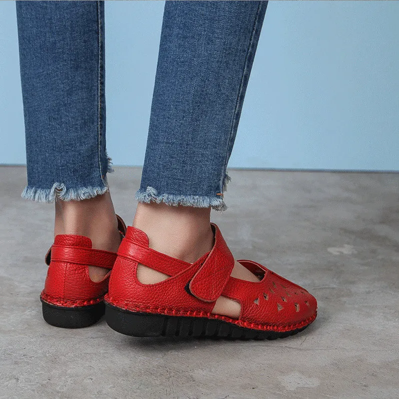 Summer Genuine Leather Soft Sole Sandals Low Heel Comfortable Women's Shoes
