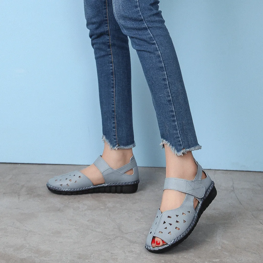 Summer Genuine Leather Soft Sole Sandals Low Heel Comfortable Women's Shoes
