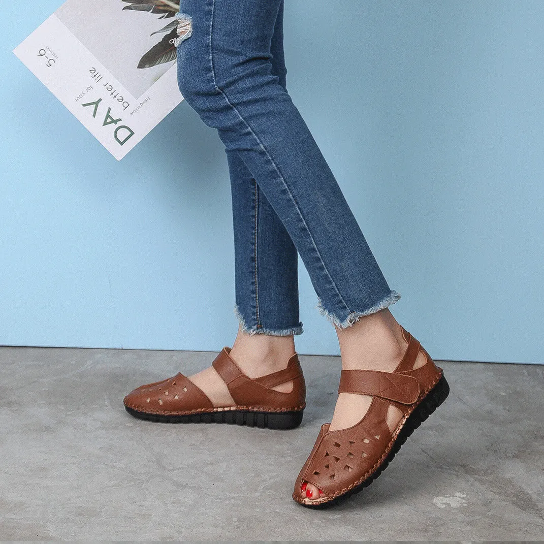 Summer Genuine Leather Soft Sole Sandals Low Heel Comfortable Women's Shoes