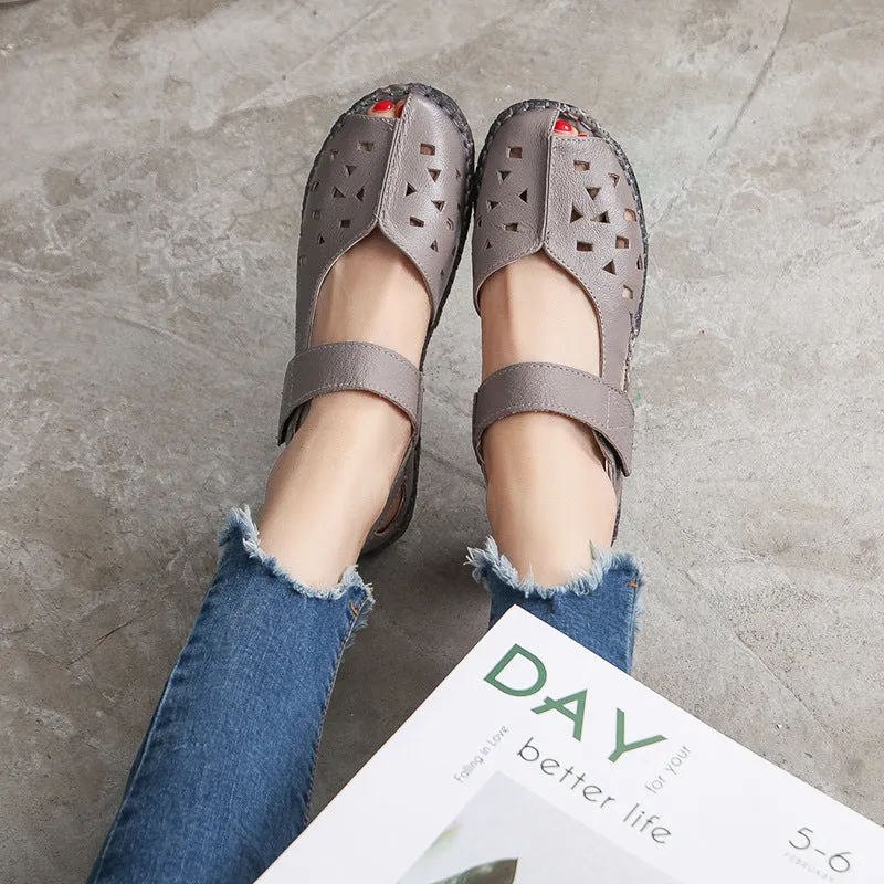 Summer Genuine Leather Soft Sole Sandals Low Heel Comfortable Women's Shoes