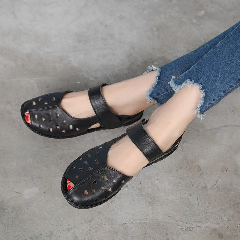 Summer Genuine Leather Soft Sole Sandals Low Heel Comfortable Women's Shoes