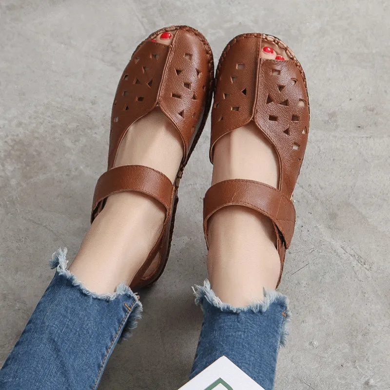 Summer Genuine Leather Soft Sole Sandals Low Heel Comfortable Women's Shoes