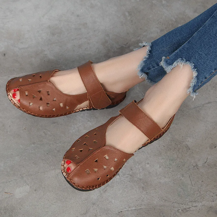 Summer Genuine Leather Soft Sole Sandals Low Heel Comfortable Women's Shoes