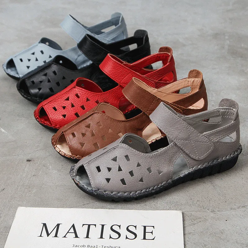 Summer Genuine Leather Soft Sole Sandals Low Heel Comfortable Women's Shoes