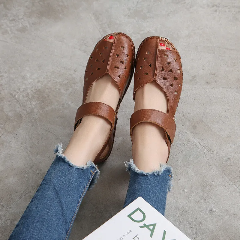 Summer Genuine Leather Soft Sole Sandals Low Heel Comfortable Women's Shoes