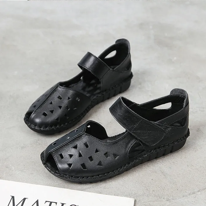 Summer Genuine Leather Soft Sole Sandals Low Heel Comfortable Women's Shoes