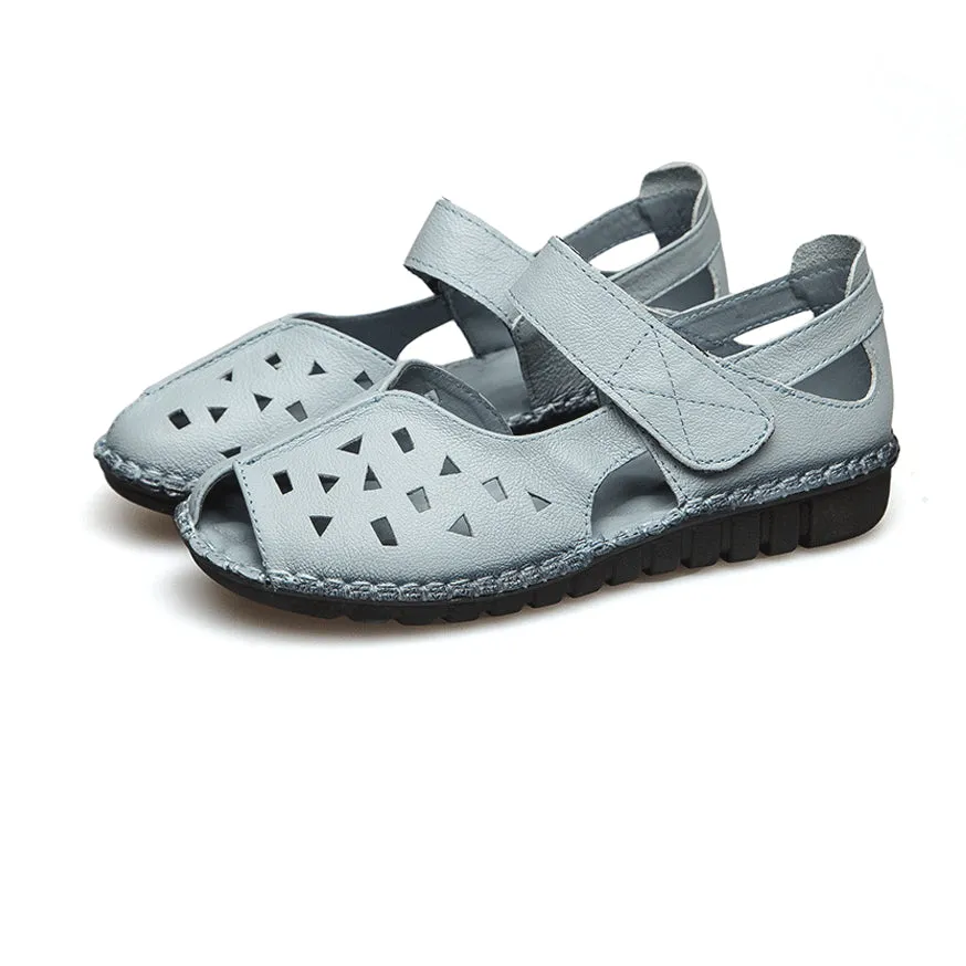 Summer Genuine Leather Soft Sole Sandals Low Heel Comfortable Women's Shoes