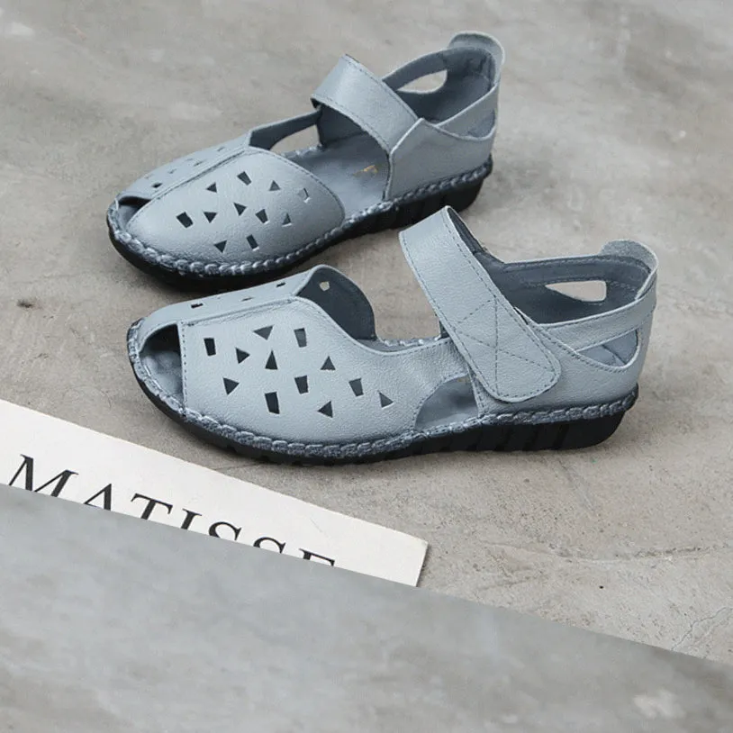 Summer Genuine Leather Soft Sole Sandals Low Heel Comfortable Women's Shoes