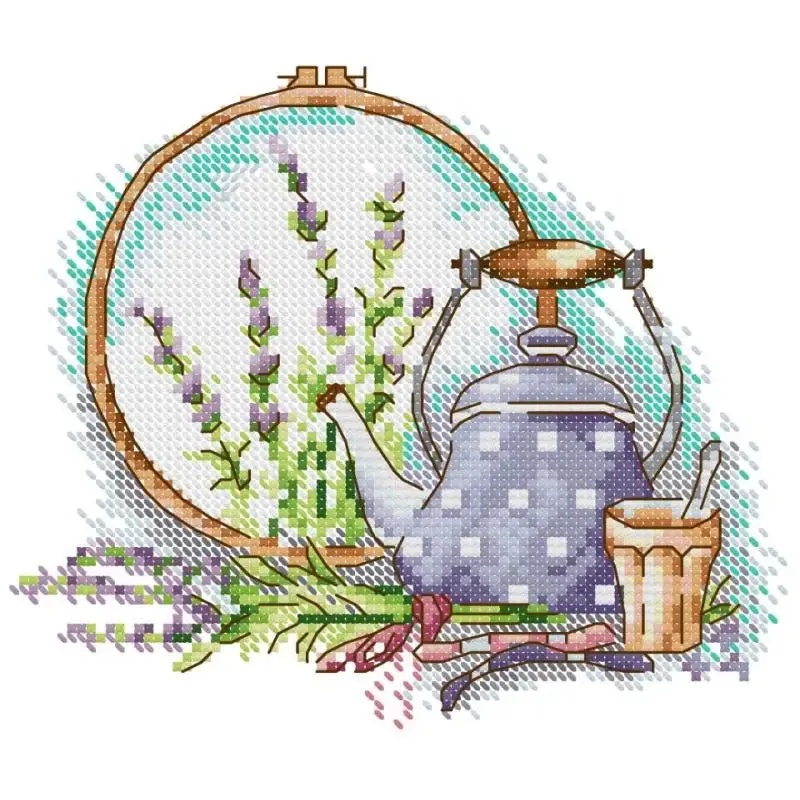 Tea Set and Embroidery Floral Pattern Cross Stitch Kits