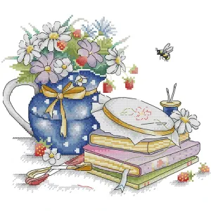 Tea Set and Embroidery Floral Pattern Cross Stitch Kits