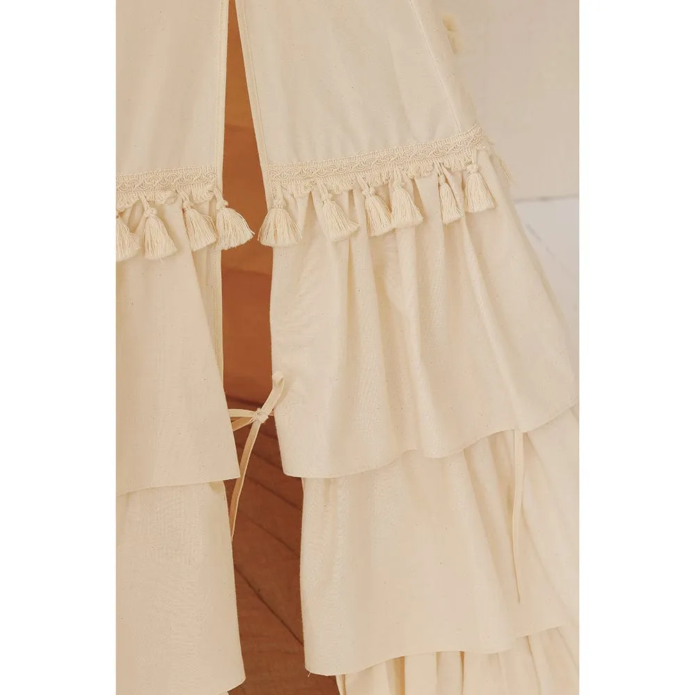 Teepee With Frills Folk - Beige With Colourful Embroidery