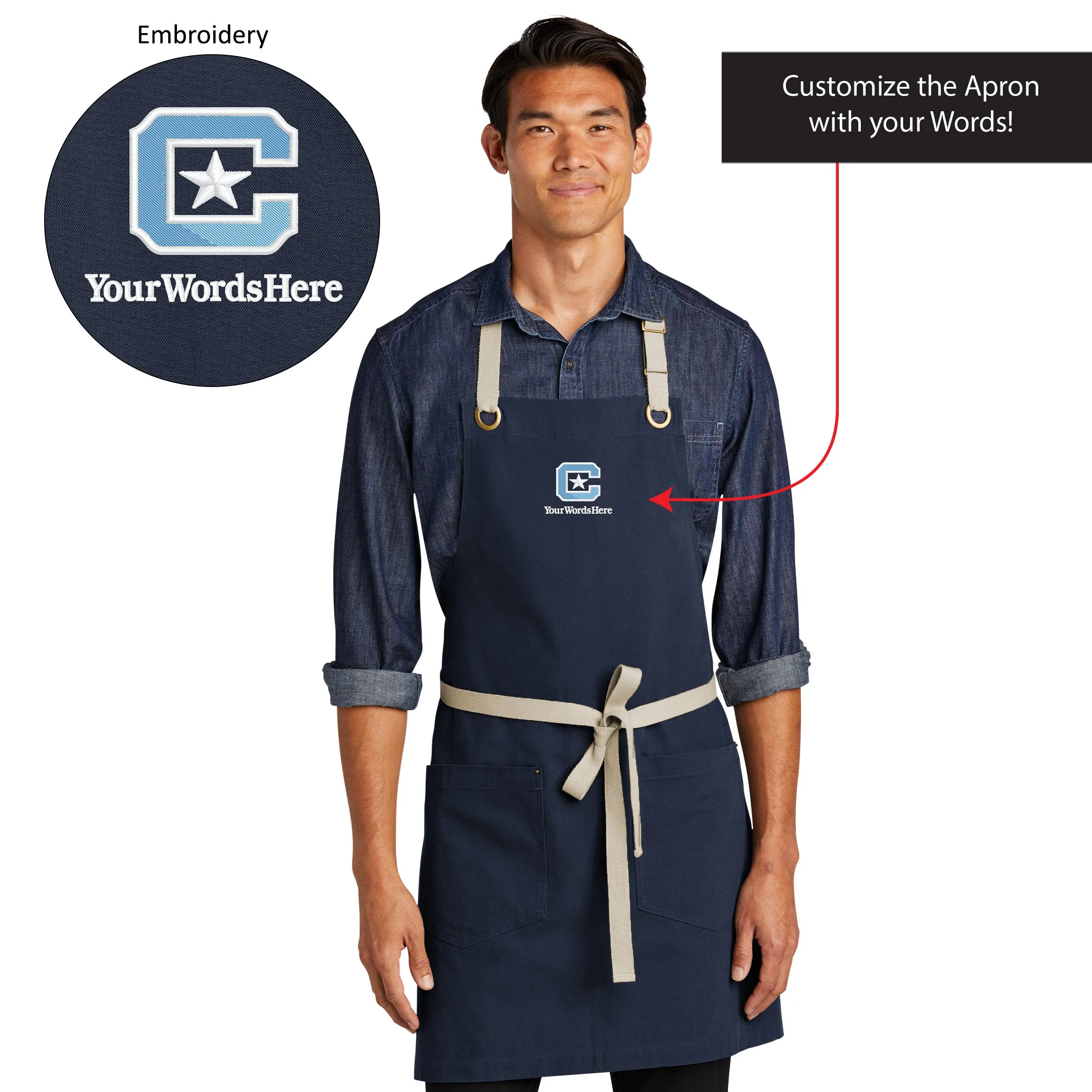 The Citadel, Customizable (Your Words), C Star, Embroidered, Port Authority® Canvas Full-Length Two-Pocket Apron