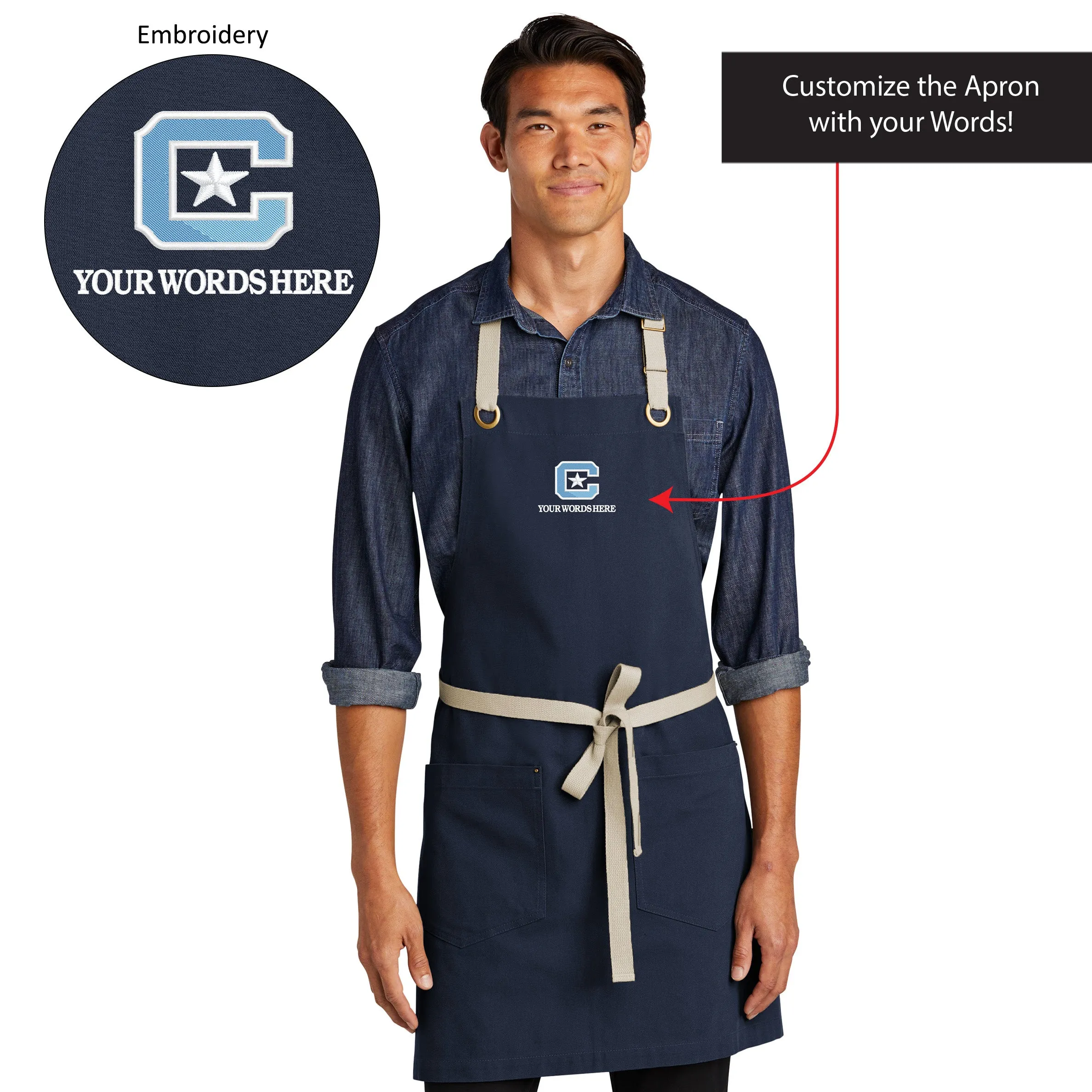 The Citadel, Customizable (Your Words), C Star, Embroidered, Port Authority® Canvas Full-Length Two-Pocket Apron