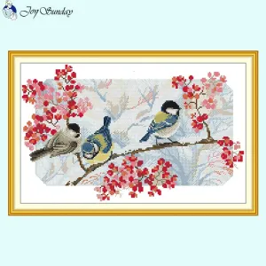 Three Birds Pattern Cross Stitch Kit 14ct White Canvas