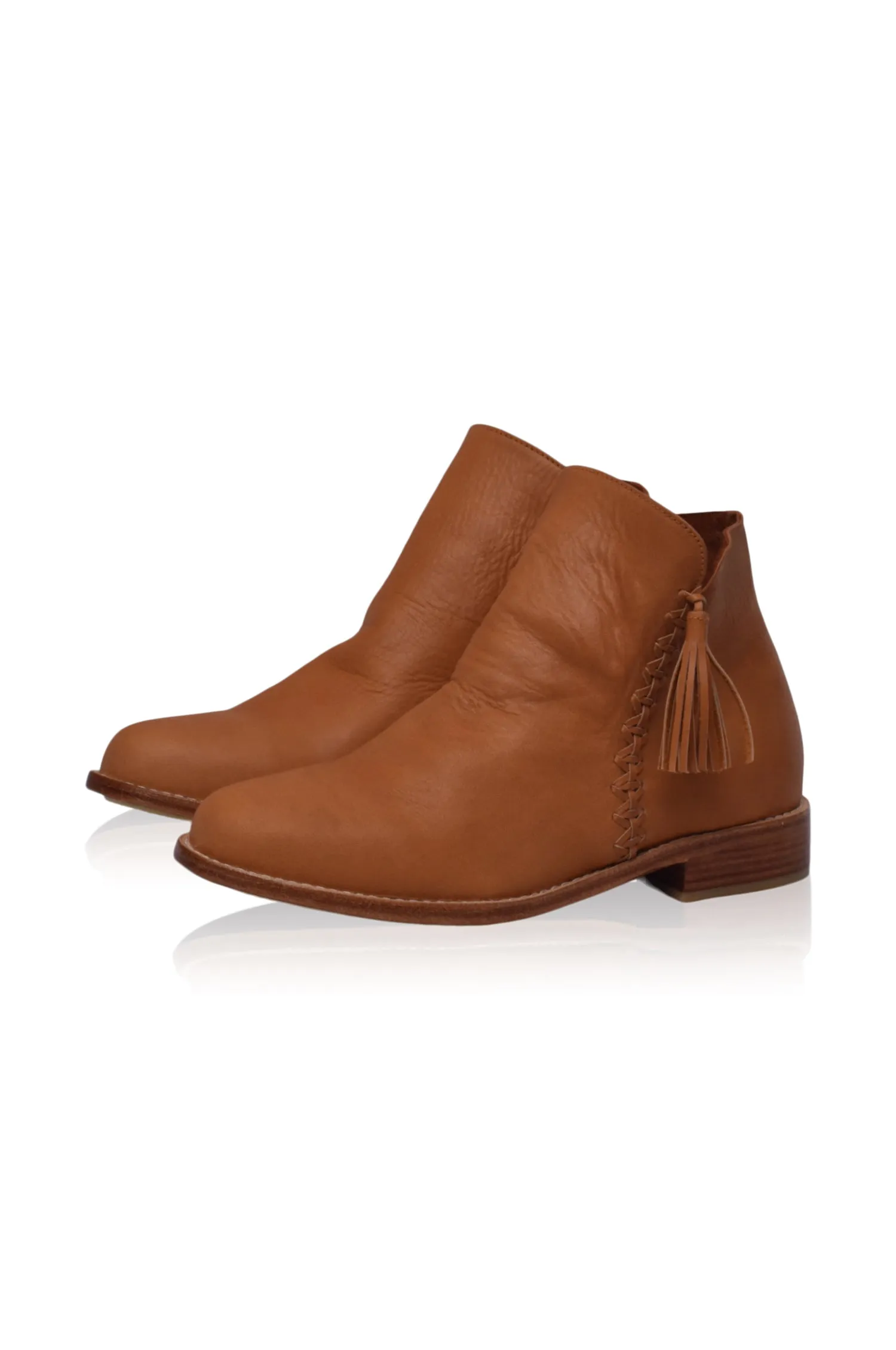 Treasure Leather Ankle Boots in Dark Tan