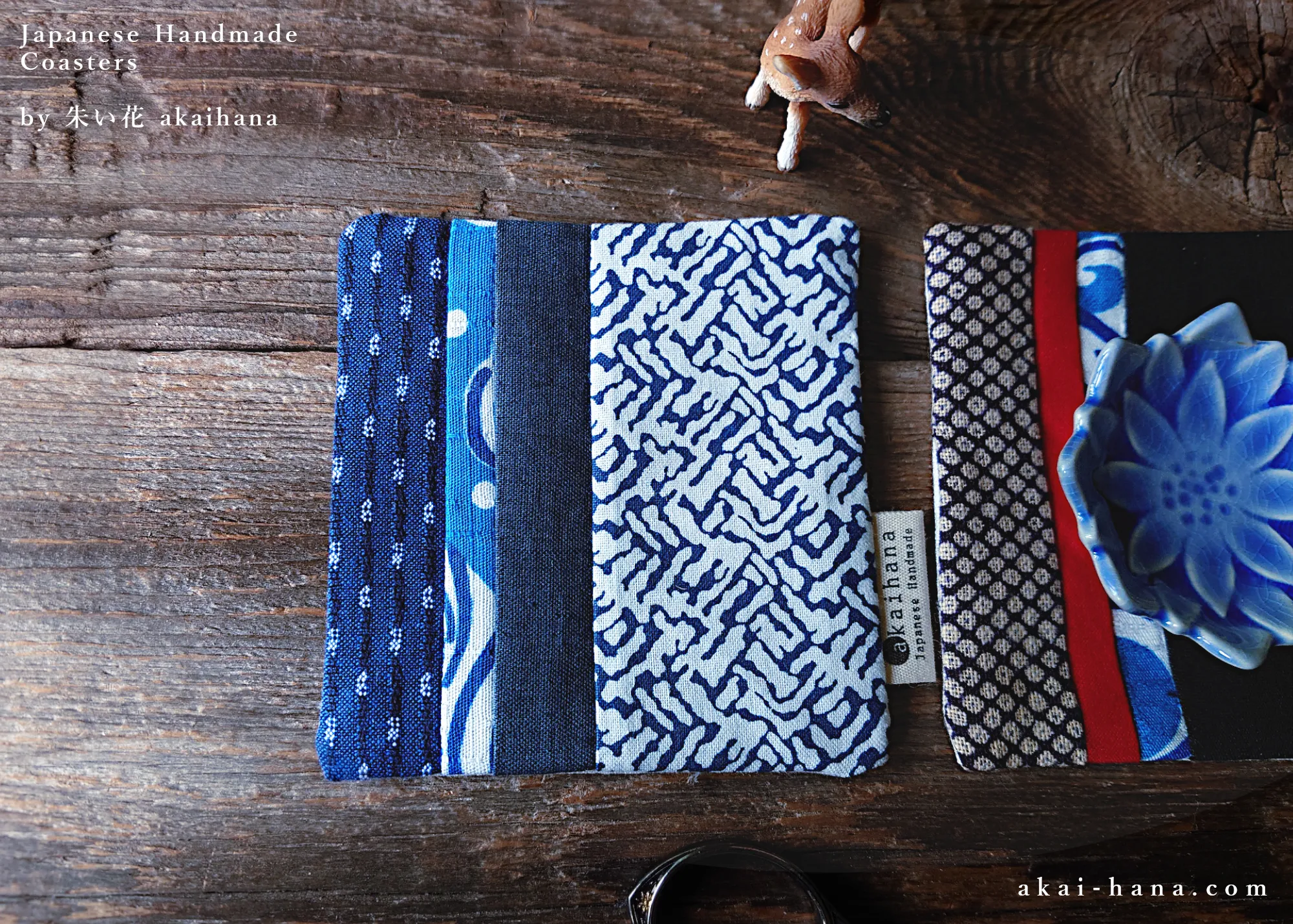 Upcycled Quilted Handmade Coasters, Blue ⦿cajf0017