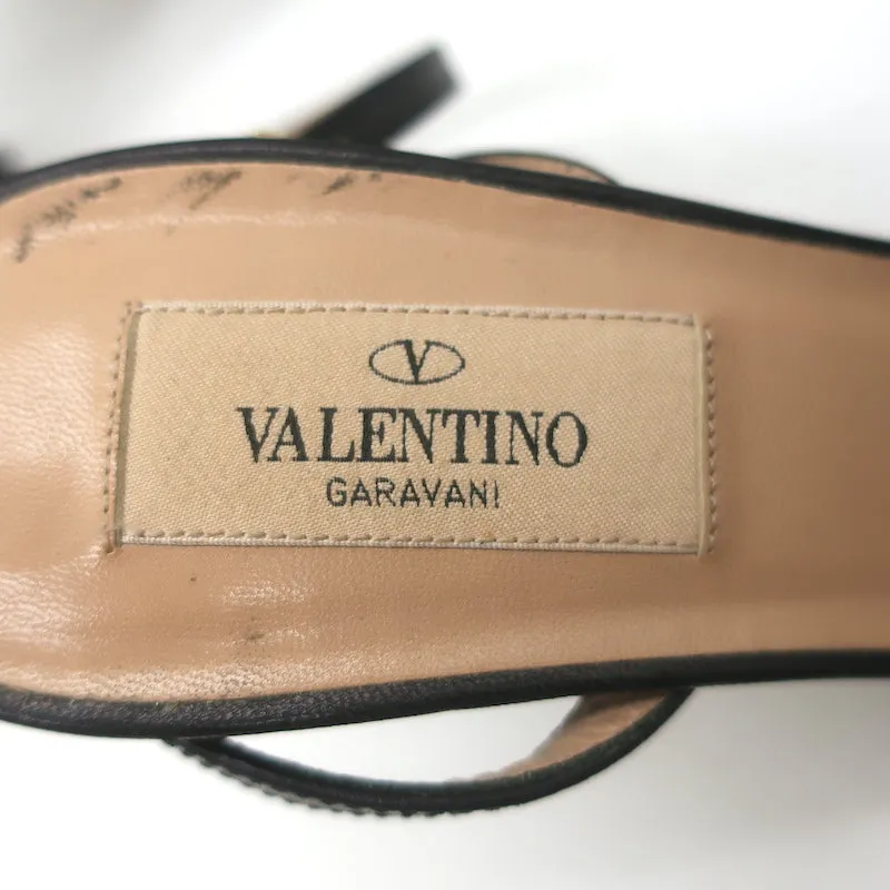 Valentino Studded Butterfly Sandals Black Leather Size 36.5 Ankle Strap Heels