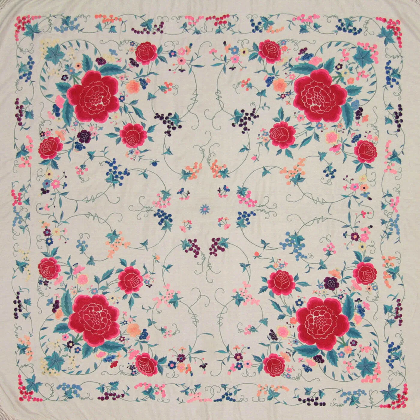 Vintage Cantonese Silk Embrodery - 4'2" x 4'2"